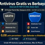 perbandingan antivirus gratis vs berbayar AV-TEST 2026 Windows Defender Bitdefender skor 18/18
