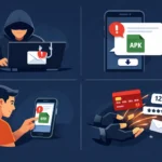 Ilustrasi cara kerja serangan phishing: pelaku mengirim pesan palsu untuk mencuri data pengguna