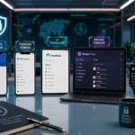 Komparasi logo dan antarmuka 5 aplikasi password manager terbaik untuk pengguna Indonesia: Bitwarden, 1Password, NordPass, Proton Pass, dan Keeper.