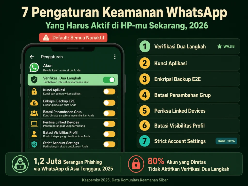 pengaturan keamanan WhatsApp 2026 verifikasi dua langkah linked devices strict account settings GhostPairing