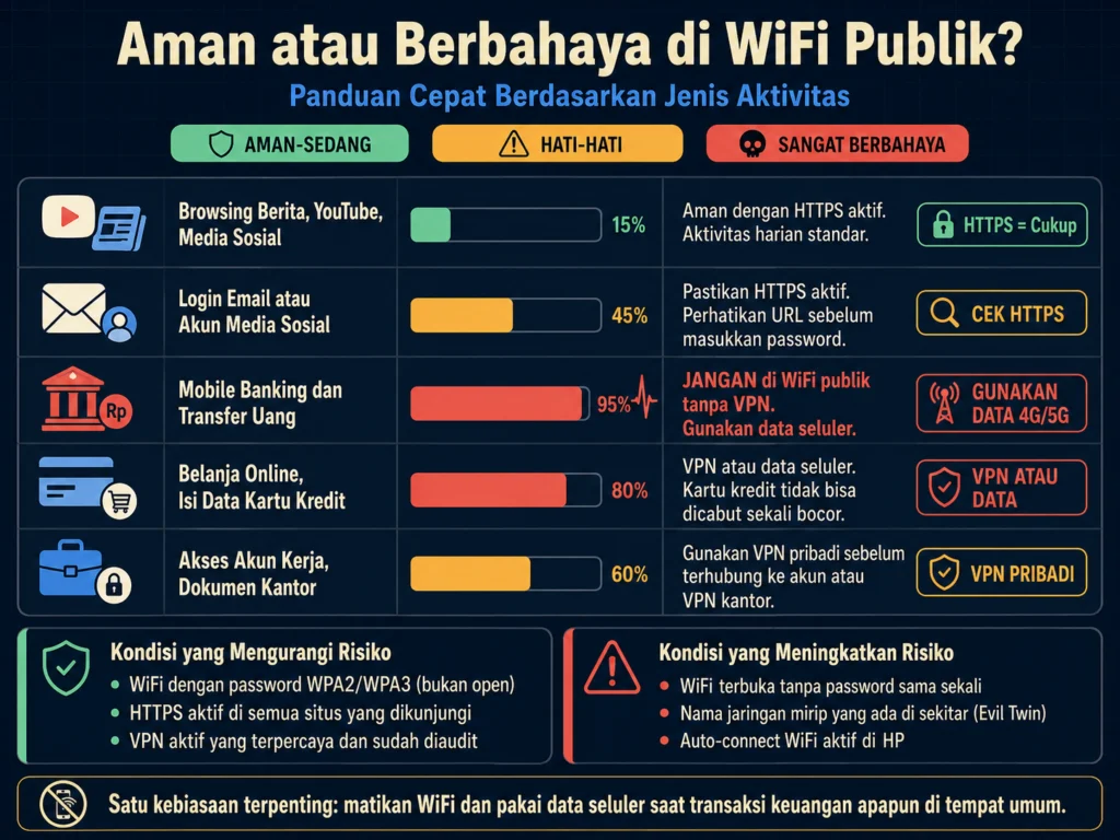 risiko aktivitas wifi publik aman berbahaya mobile banking browsing streaming transaksi keuangan panduan
